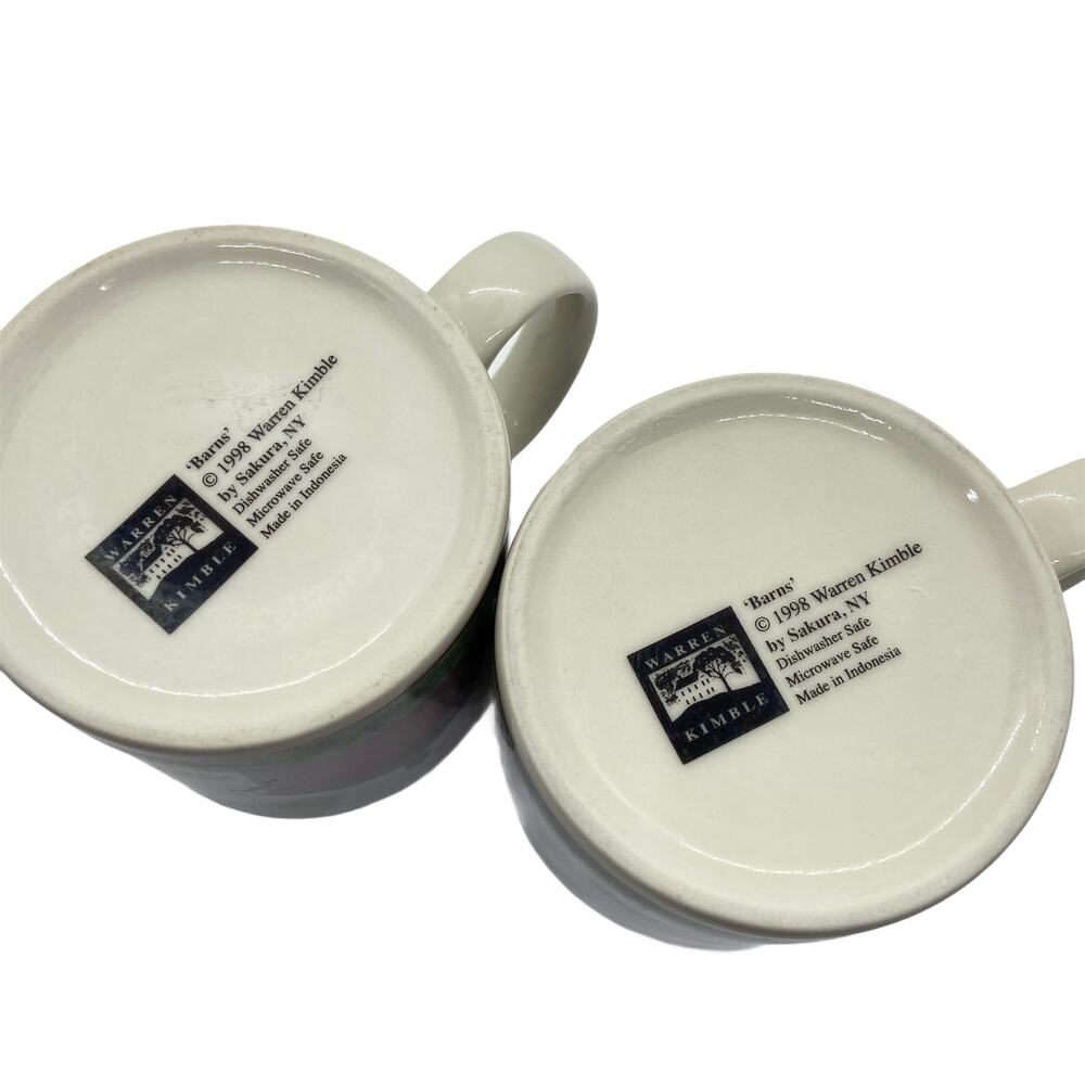 Coffee Mugs Cups by Sakura Set of 2 Vintage Warren Kimble 1998 BARNS Folk Art - Picture 4 of 13